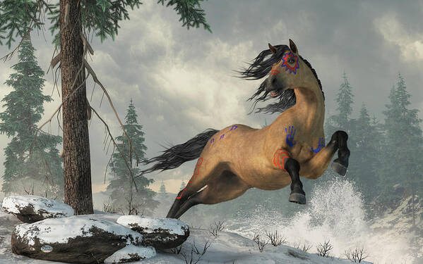 Buckskin Poster featuring the digital art Buckskin War Horse by Daniel Eskridge