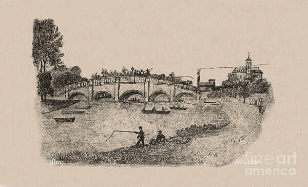 Bridge Poster featuring the drawing Busy Richmond Bridge and Fishermen by Donna L Munro