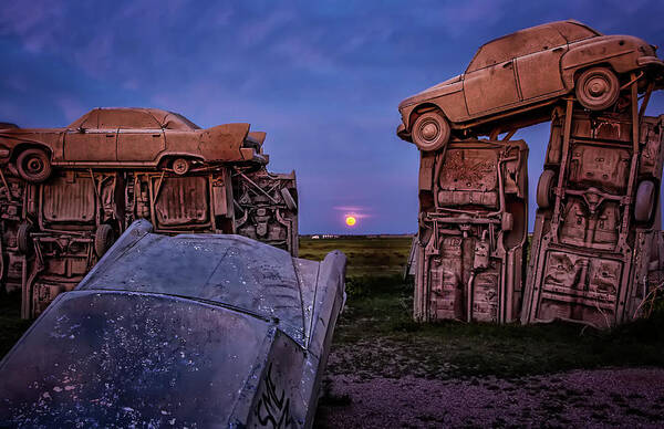 Carhenge Poster featuring the photograph Carhenge Super Moon by Steve Sullivan