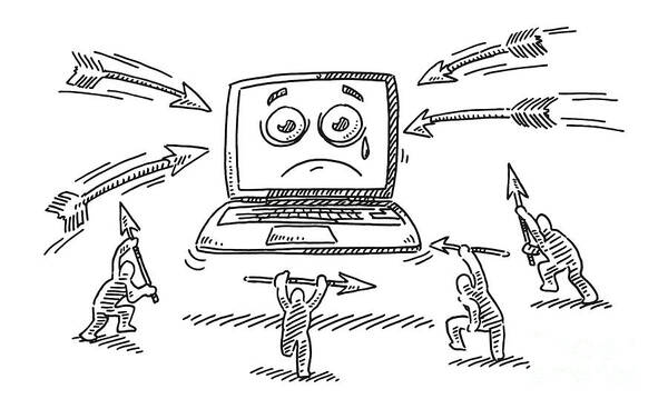 Cartoon Attack On Helpless Laptop Computer Drawing Poster by Frank Ramspott  - Pixels