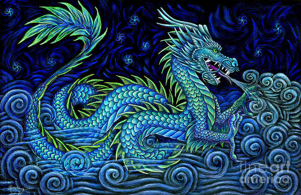 Chinese Dragon Poster featuring the drawing Chinese Azure Dragon by Rebecca Wang