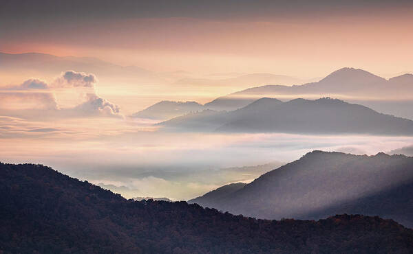 Maggie Valley Poster featuring the photograph Cool Morning As Light Hits The Mountains by Jordan Hill