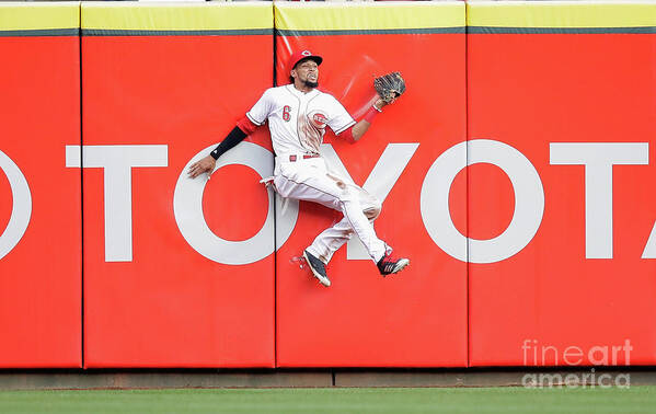 Great American Ball Park Poster featuring the photograph Domingo Santana, Ryan Braun, and Billy Hamilton by Andy Lyons