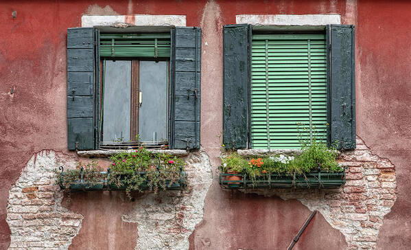 Venice Poster featuring the photograph Dueling Rustic Windows of Venice by David Letts