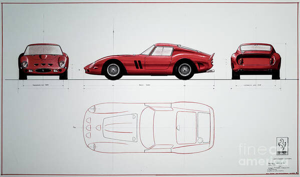 Ferrari 250 Gto Poster featuring the drawing Ferrari 250 GTO Original Blueprint by M G Whittingham
