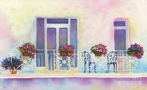 Watercolor Painting Poster featuring the painting Fresh Winds Balcony by Amy Kirkpatrick