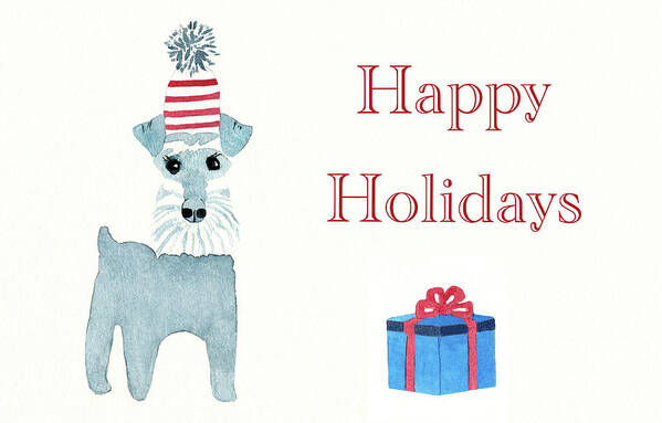 Christmas Poster featuring the painting Happy Holidays Schnauzer Card and Art Print by Deborah League