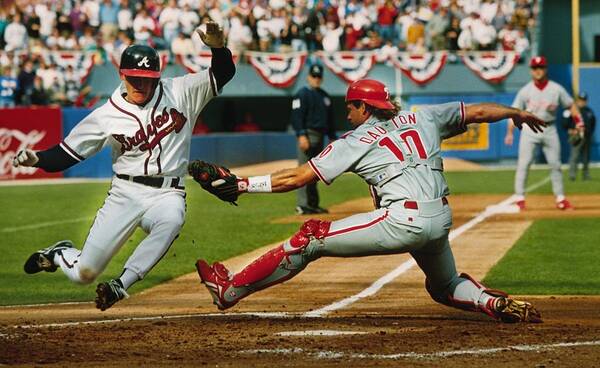 Atlanta Poster featuring the photograph Jeff Blauser and Darren Daulton by Ronald C. Modra/sports Imagery