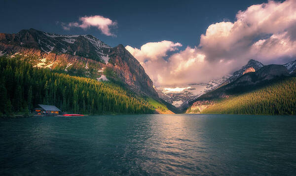 Lake Poster featuring the photograph Lake Louise Sunrise by Henry w Liu