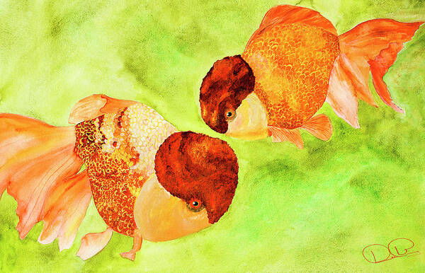 Goldfish Poster featuring the painting Lion Heads Goldfish by Dee Browning