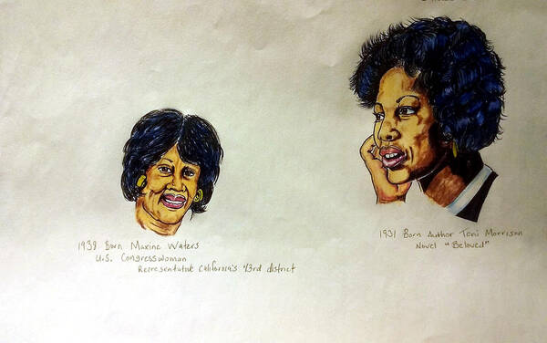  Joedee Poster featuring the drawing Maxine Waters and Toni Morrison by Joedee