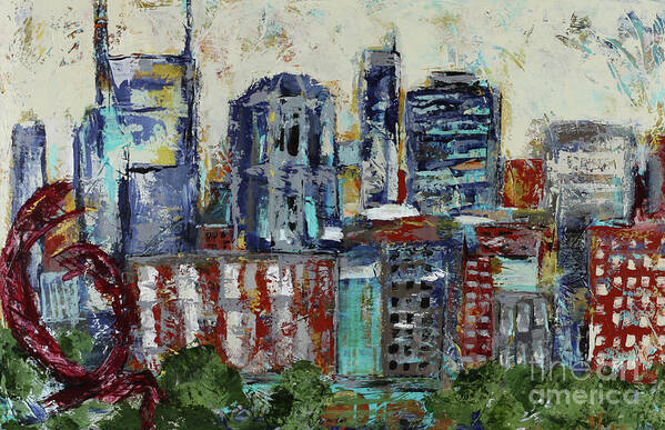 Abstract Poster featuring the painting Nashville Skyline Abstract by Kirsten Koza Reed