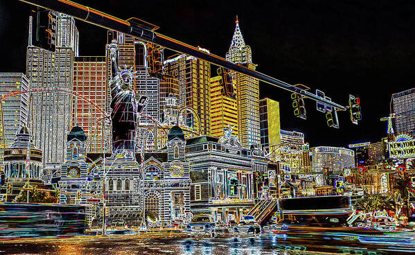 America Poster featuring the digital art New york hotel on the Las Vegas strip by Jean-Luc Farges