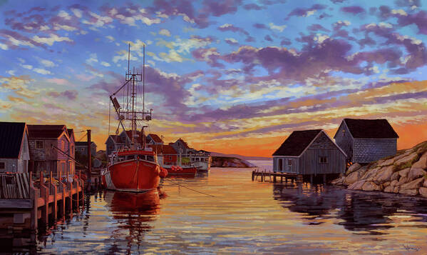 Sunset Poster featuring the painting Peggy's Cove by Hans Neuhart