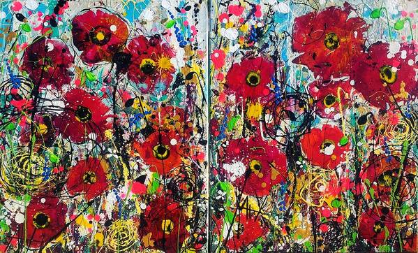 Poppies Poster featuring the painting Polka Dot Poppies by Angie Wright