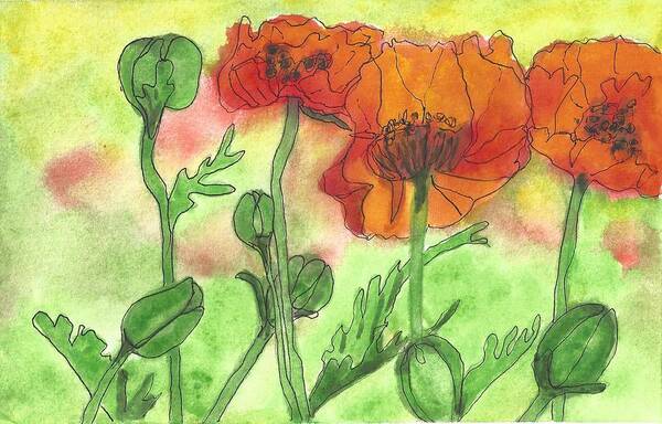 Poppies Poster featuring the painting Poppies by Vicki B Littell