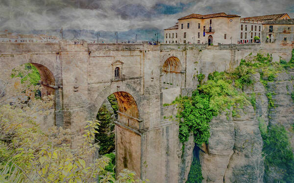 Puente Nuevo Poster featuring the photograph Puente Nuevo, Painterly Version by Marcy Wielfaert