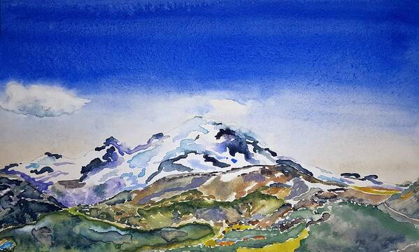 Watercolor Poster featuring the painting Rainier Panorama by John Klobucher