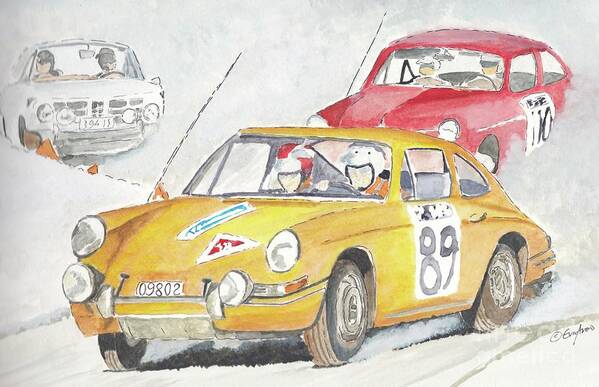 Rallycars Poster featuring the painting Rally by Eva Ason
