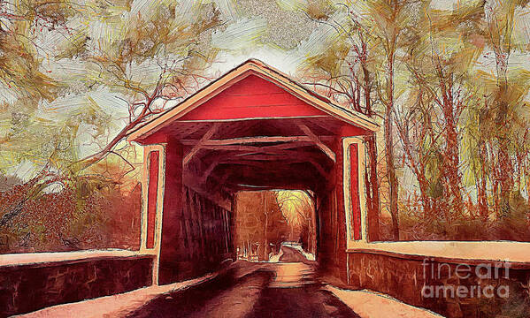 Red Covered Bridge Covered Bridge Poster featuring the photograph Red Ashland Covered Bridge by Sea Change Vibes
