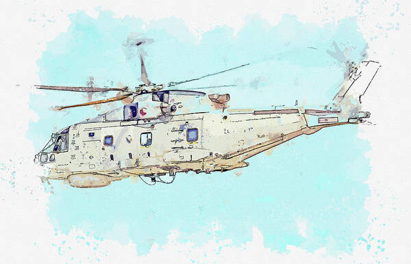 Plane Poster featuring the painting RN ZH EHI- MERLIN HM NAS in watercolor ca by Ahmet Asar by Celestial Images