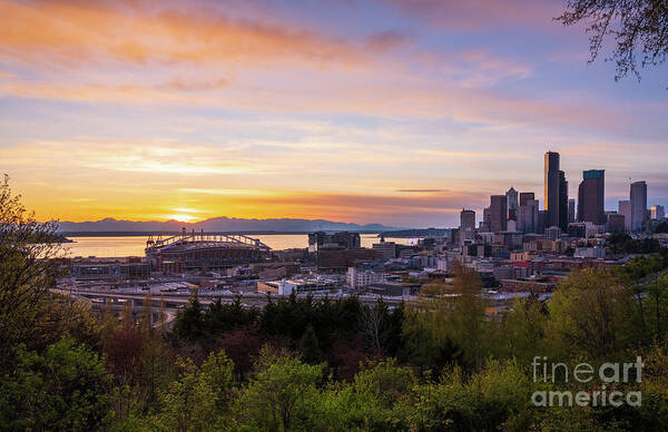  Seattle Poster featuring the photograph Seattle Cityscape Sunset From Beacon Hill by Mike Reid