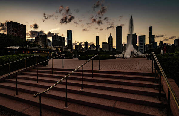 Chicago Poster featuring the photograph Stairs lead into Chicago's Buckingham fountain by Sven Brogren