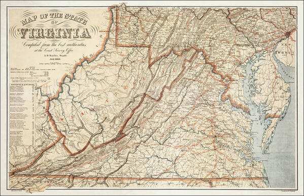 Virginia Poster featuring the photograph State of Virginia Vintage Map 1863 by Carol Japp
