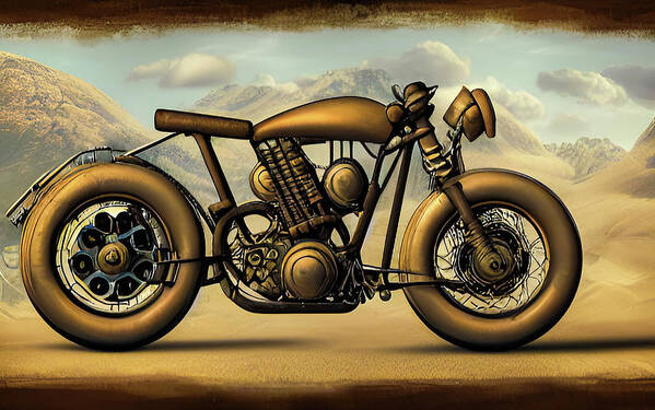 Steampunk Poster featuring the digital art Steampunk Motorbike 01 by Matthias Hauser