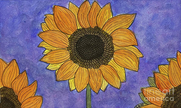 Sunflowers Poster featuring the mixed media Sunflowers on Blue by Lisa Neuman