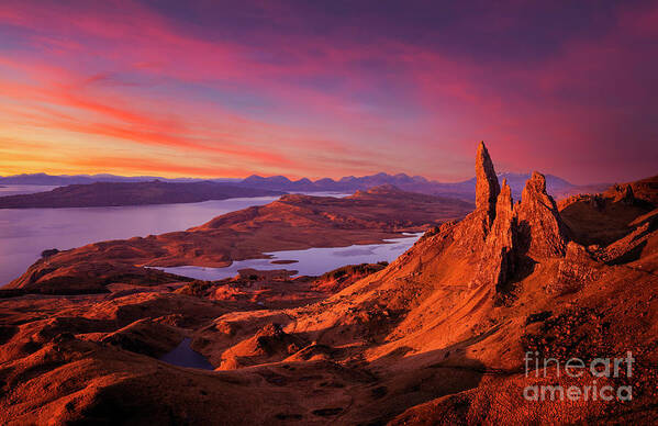Scotland Poster featuring the photograph Sunrise at the Old Man of Storr, Isle of Skye, Scottish Highlands, Scotland by Neale And Judith Clark
