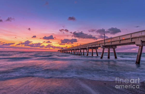 Deerfield Beach Pier Poster featuring the photograph Sunrise Deerfield Colors by Chris Spencer