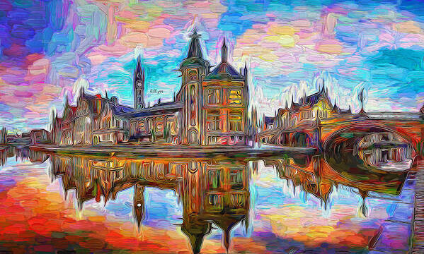 Paint Poster featuring the painting Sunrise in Ghent by Nenad Vasic