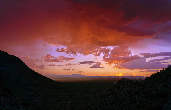Gates Pass Poster featuring the photograph Sunset and Storm at Gates Pass, Tucson by Chris Anson