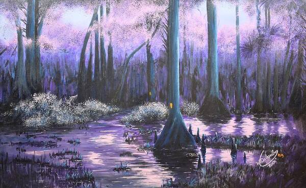 Swamp Poster featuring the painting Swamp Twilight by William Dickgraber