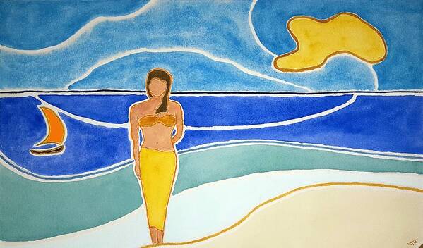 Watercolor Poster featuring the painting Tahitian Shore by John Klobucher