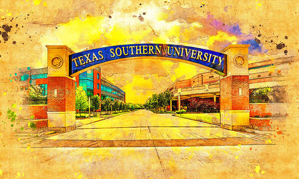 Texas Southern University Poster featuring the digital art Texas Southern University in Houston, Texas - digital painting by Nicko Prints