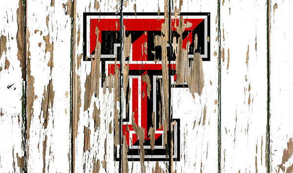 Texas Tech Poster featuring the mixed media Texas Tech University Vintage College Logo Peeling Barn Wood Paint by Design Turnpike