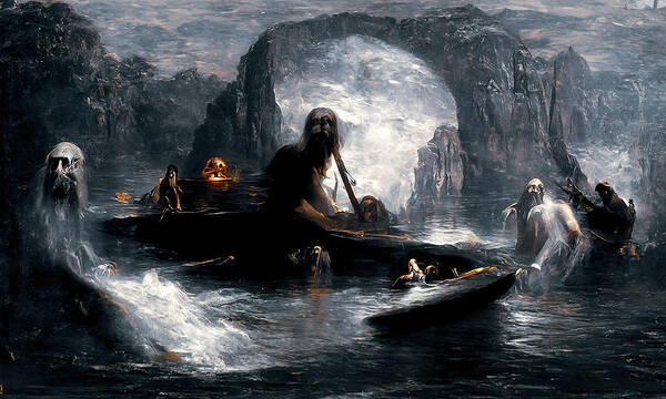 Styx Poster featuring the painting The damned souls of the River Styx, 02 by AM FineArtPrints