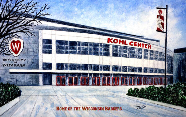 Basketball Poster featuring the painting The Kohl Center by Thomas Kuchenbecker