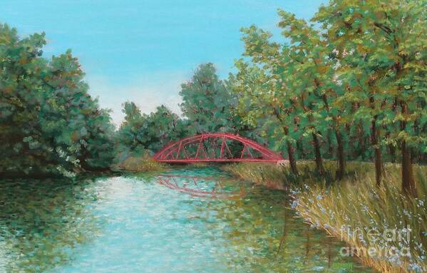 Pastel Poster featuring the pastel The Red Bridge by Lisa Bliss Rush