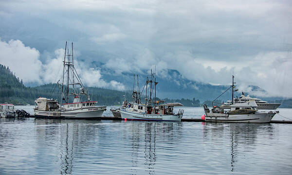 Alaska Poster featuring the photograph Three Fishing Vessels Waiting in Juneau by Marcy Wielfaert