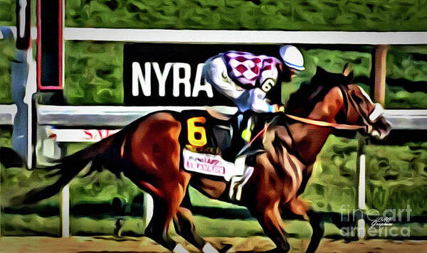 Saratoga Poster featuring the digital art Tiz the Law Wins the Travers 2 by CAC Graphics