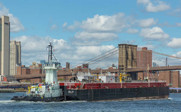 East River Poster featuring the photograph Tug and River Barge by Cate Franklyn