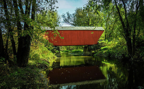 Bridge Poster featuring the photograph Vermont Autumn at Cooley Covered Bridge by Ron Long Ltd Photography