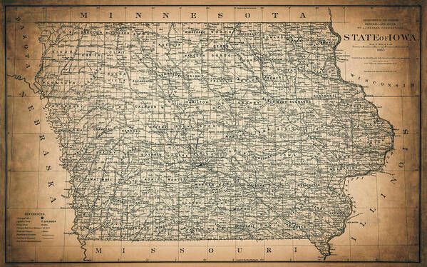 Iowa Poster featuring the photograph Vintage Map State of Iowa 1885 Sepia by Carol Japp