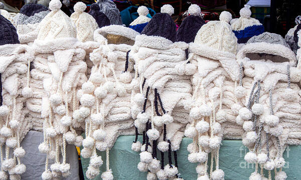 Indigenous Market Poster featuring the photograph White Hats for Sale at Otavalo Market by L Bosco