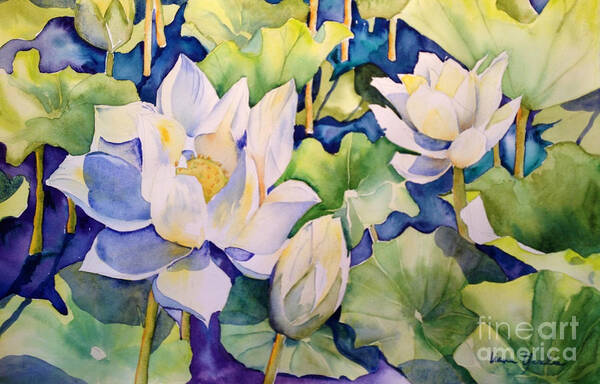 Lotus Poster featuring the painting White Lotus by Liana Yarckin