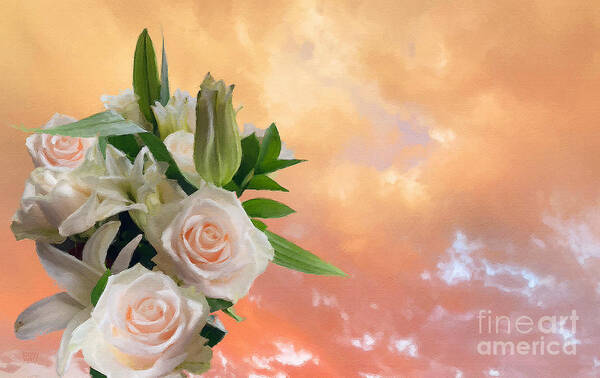 Roses Poster featuring the photograph White Roses Orange Sunset by Brian Watt