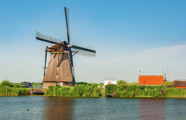Windmill Poster featuring the photograph Windmill on the Noord Rivers by Oswald George Addison